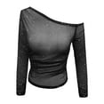 thumbnail image 4 of Lkhaha Womens Graphic T Shirts Off The Shoulder Sequin Mesh Long Sleeve Cropped Y2k Clothes Black S, 4 of 5