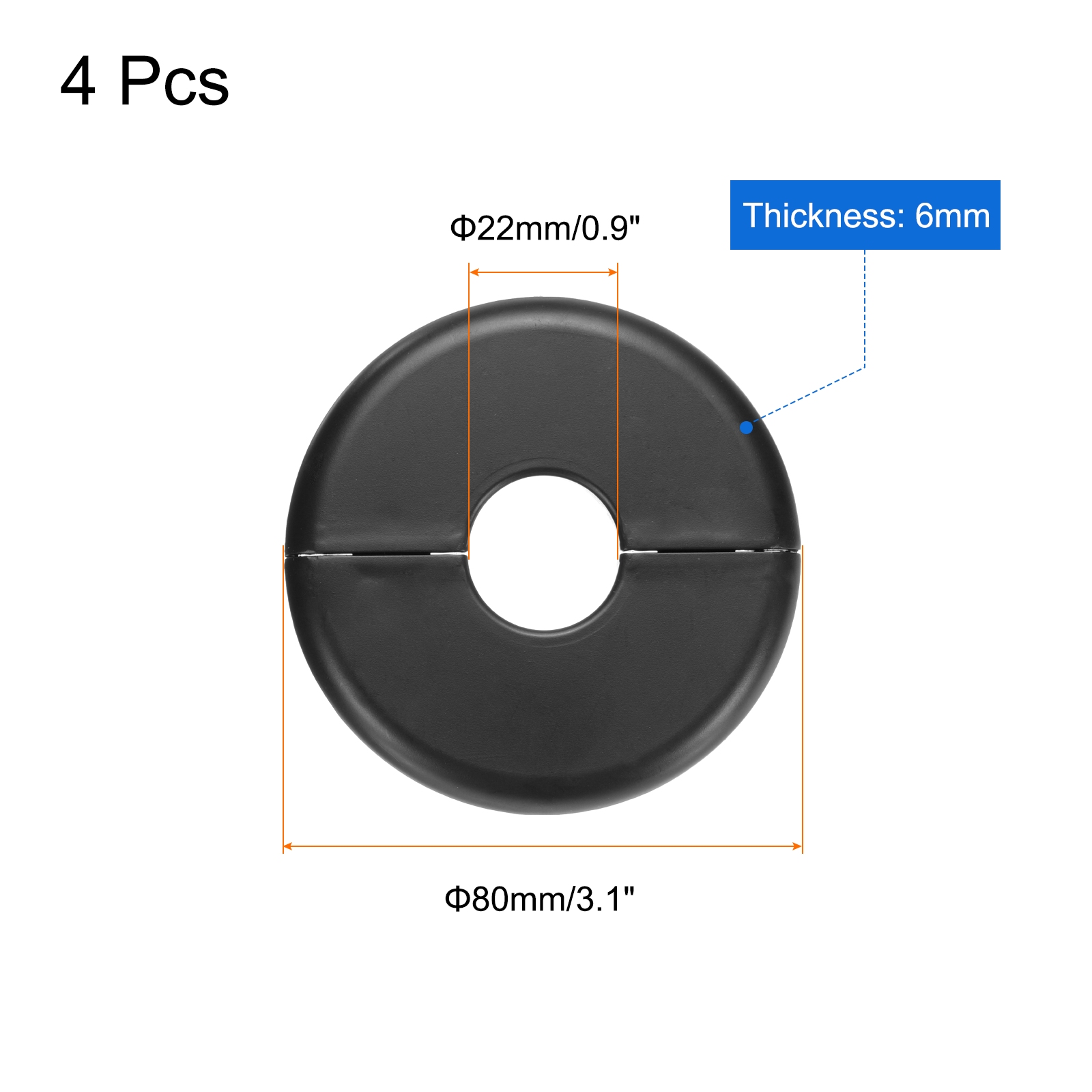 Unique Bargains 4Pcs Split Flange ABS Self-Adhesive Plumbing Cover Plates Black 22mm
