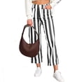 thumbnail image 6 of High Waist Women Stripe Print Casual Pants Ankle Length Capris Straight Trousers, 6 of 7