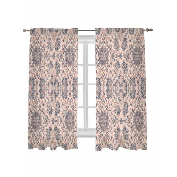 Boho Vintage Curtains 72 Inch Length, Sheer Curtains for Bedroom Living Room Window Southwestern Ethnic Mexican Flowers Rod Pocket Voile Drapes Kitchen Curtains Small Half Window 52"x72" 2 Panels