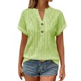 thumbnail image 4 of Favoffer Women’s Textured V-Neck Blouse Short Sleeve Button Front Casual Linen Tops Solid Color Loose Fit Lightweight Breathable Summer Shirts, 4 of 8