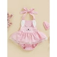 thumbnail image 2 of Bagilaanoe Newborn Baby Girl Easter Rompers Dress Cartoon Print Sleeveless Bodysuit 6M 12M 18M 24M Infant Backless Lace Trim Ruffles One Piece Jumpsuit, 2 of 8