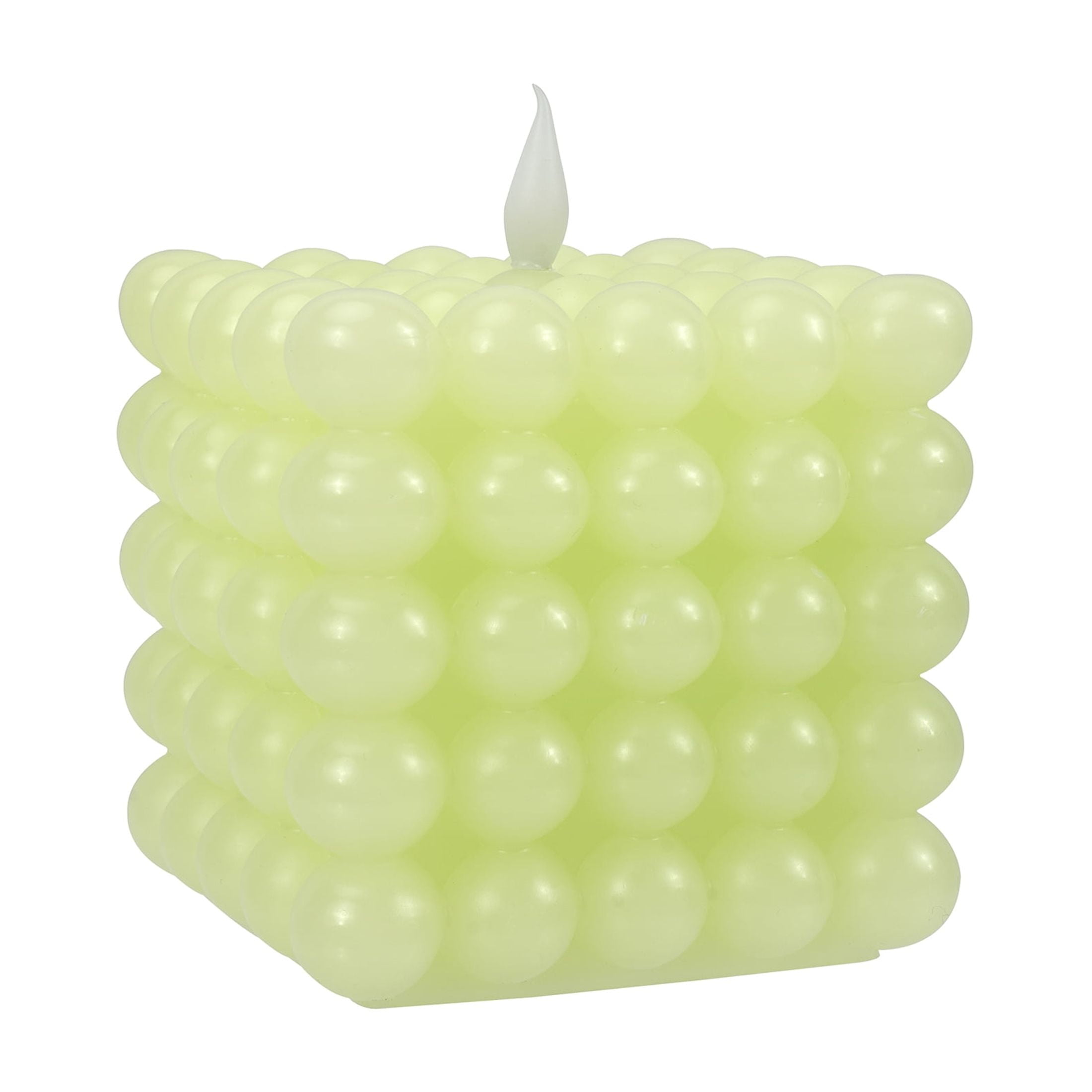 Mainstays Green Square Tabletop Wax Candle with  Faux LED Flame, Bubble Design, 4.92"x4.13"x4.13"