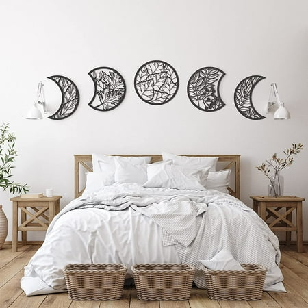 5 Pieces Moon Phase Wall Hanging Decor Boho Wooden Art Above Bed - Decoration Bed Wall Decor Boho 5 Pieces Moon Phase Wall Hanging Decor Boho Wooden Art Above Bed - Decoration Bed Wall Decor Boho