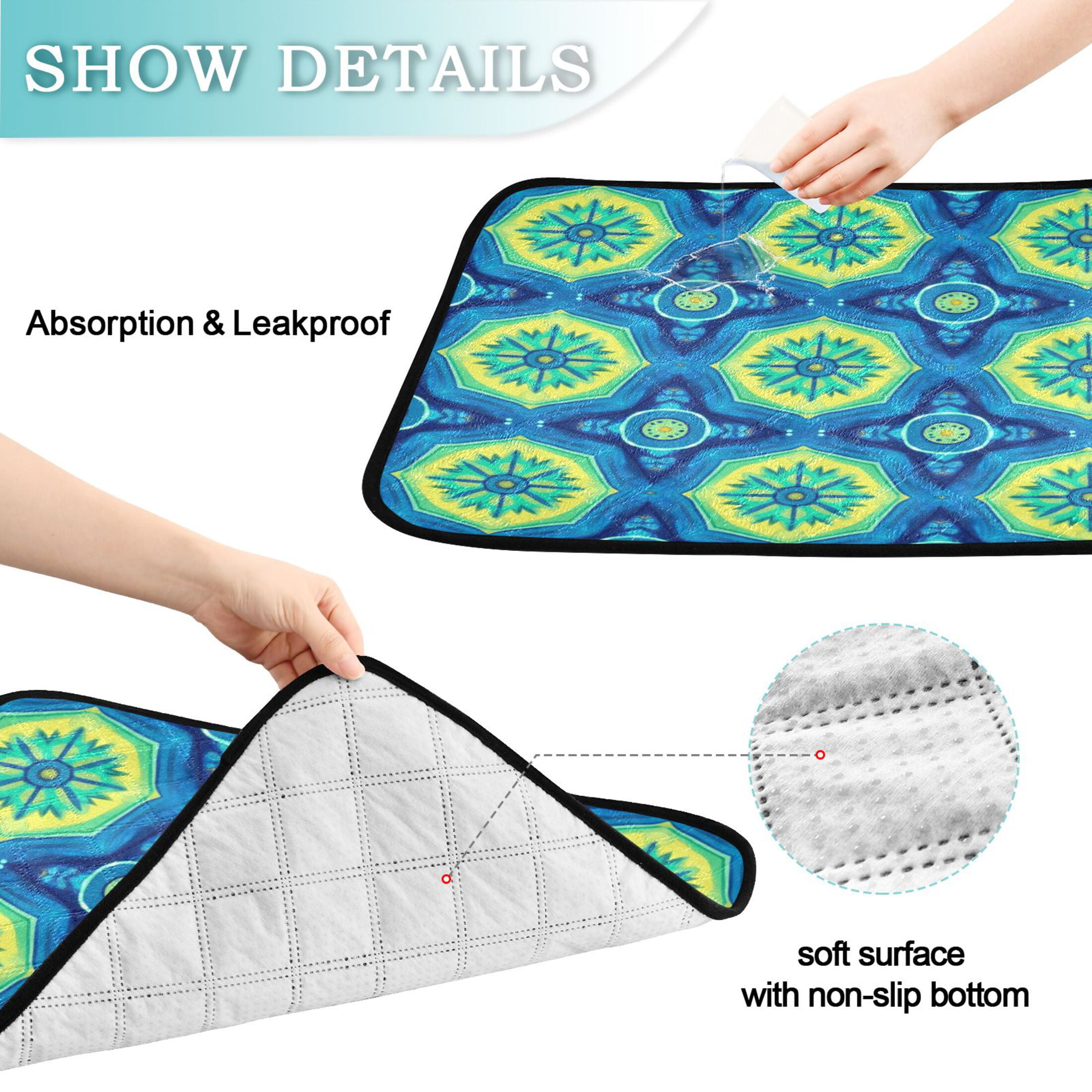 Qxltty Blue Tribal Style Pattern Cat litter Pads Pet Set of 3 Diaper Mats Center Anti-leakage Layer Absorbent Soft and Comfortable