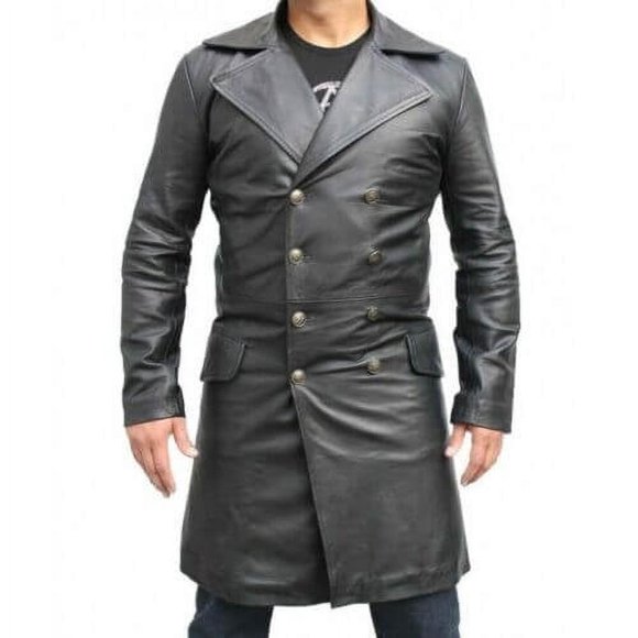 Long Black Leather Coat Long Leather Jacket Mens Long Sheepskin Jacket Mens Leather Coats And Jackets Men Long Black Coat Long Jacket size XXL