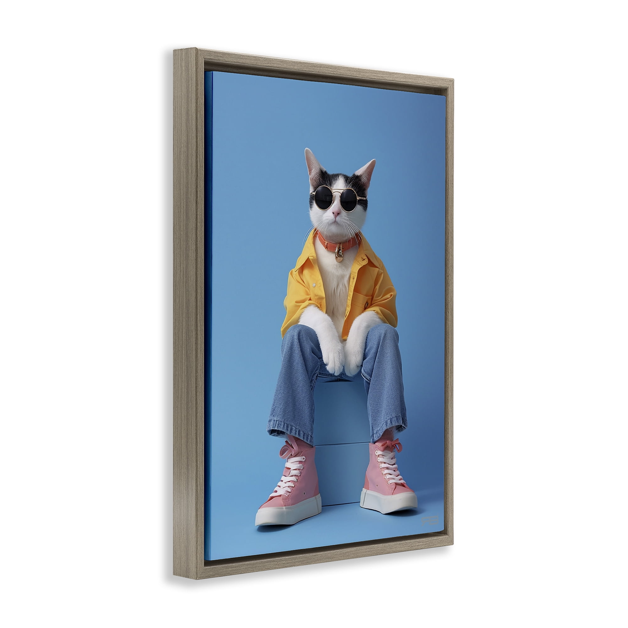 Stupell Industries Urban Fashion Cat Animals & Insects Painting Brown Floater Framed Canvas Art Print Wall Art, 21 x 31