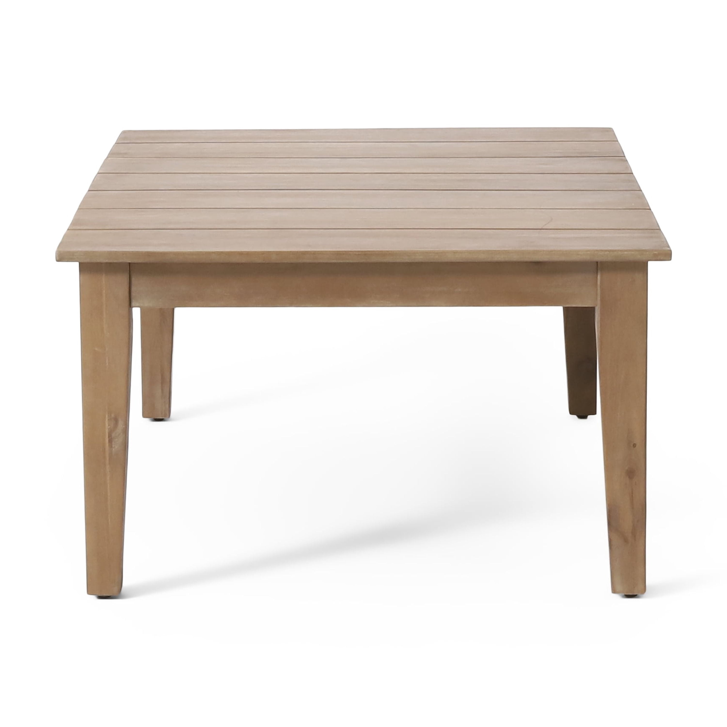 39.5-Inch Acacia Wood Outdoor Coffee Table with Slatted Top and Tapered Legs, Rustic Patio Table for Backyard, Light Brown