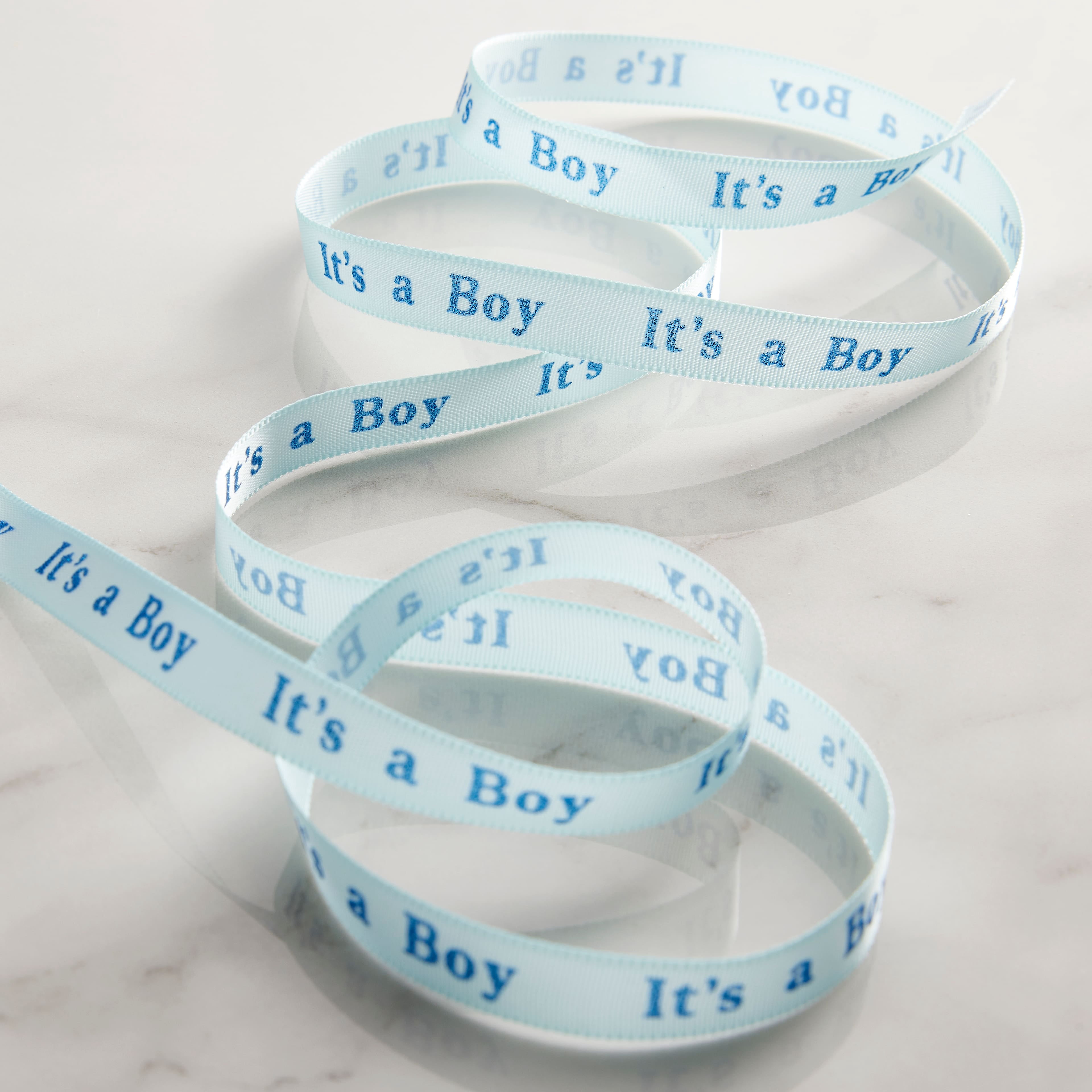 3/8" x 7yd. Blue Satin It's a Boy Ribbon by Celebrate It – Non-Wired with Woven Selvage - Polyester - Ideal for Baby Showers - Gift Wrapping & Decor - 12 Pack