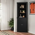 thumbnail image 4 of Furmax Corner Bookcase with Storage, Corner Bookshelf Stand Storage Rack for Living Room, Home Office, Kitchen, Small Space,Black, 4 of 7