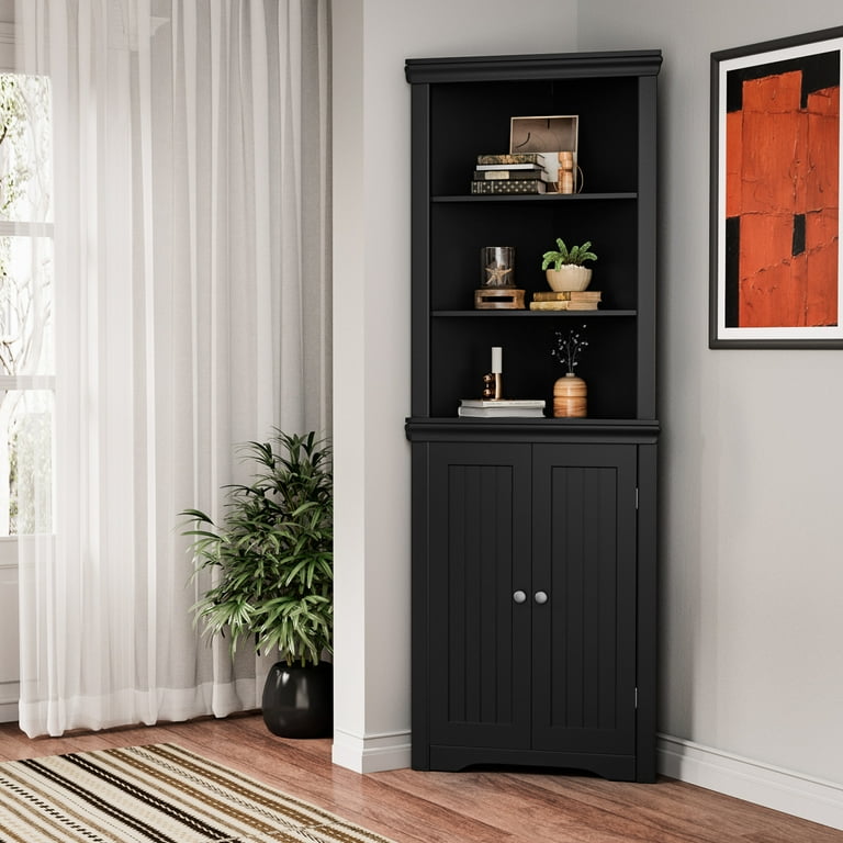 Furmax Corner Bookcase with Multilayer Stand Storage Rack Suitable for Home Office Space Black Walmart
