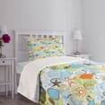 thumbnail image 3 of Ambesonne Sea Shells Quilted Bedspread Set 2 Pcs, Retro Beach Pattern, Twin Size, Multicolor, 3 of 5