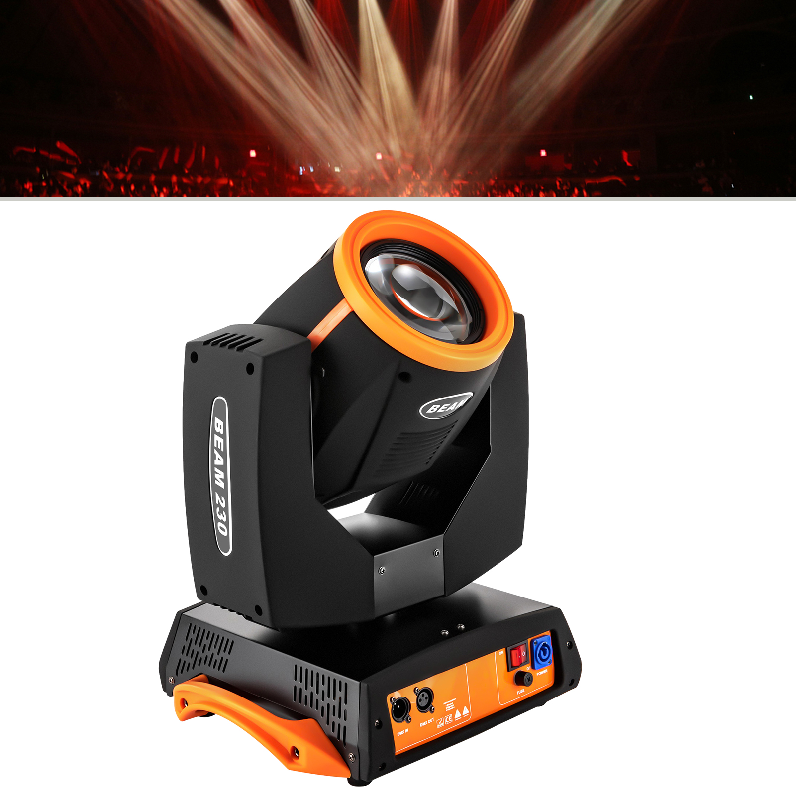 1* Moving Head Stage Light, Black& Orange, Suitable for Banquet Halls, Discotheques, Christmas, Birthday Parties, Clubs, Voltage: AC110-245V 50/60HZ