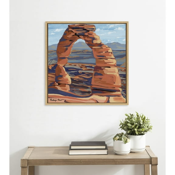 Kate and Laurel Sylvie Arches Framed Canvas Wall Art by Mackenzie Nelson, 22x22 Natural, Colorful Desert Landscape Art for Wall