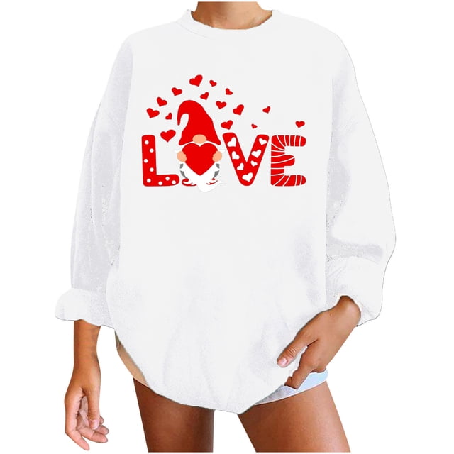 RKSTN Chandail en Molleton de la Saint-Valentin pour Femmes Surdimensionné Mode Décontractée Manches Longues Col Rond Chandail en Molleton Grande Taille Imprimé Cœur d'Amour Couleur Unie