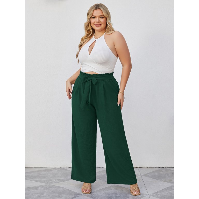 Cathalem plus Size Women's Dress Pants for Work Business Casual Flowy Pants  For Women Casual High Waisted Track Gear for Women Pants Green Small 