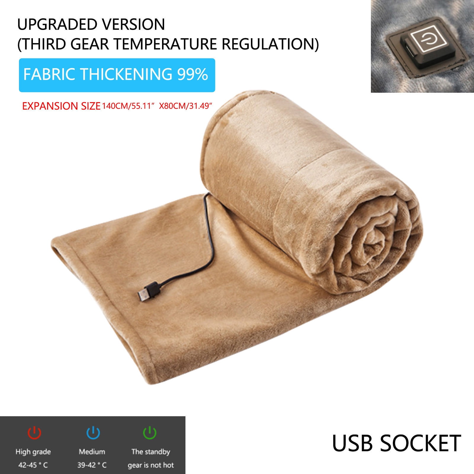 DAMAI Cordless Electric Heated Blanket, USB Heated Blanket Portable Electric Throw, Portable Soft Warming HeatedThrow with 3 Heating Levels for Home, Office, Car, Camping, Travel