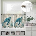 thumbnail image 5 of Kitchen Window Curtains Valance and Tier Set, Ocean Turtle Coral Seaweed Starfish Rod Pocket Tier Curtain Valance Set, Vintage Compass Anchor Light Filtering Cafe Curtains for Bedroom Living Room, 5 of 9