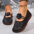 thumbnail image 6 of Miluxas Women's Shiny Sequin Rhinestone Floral Flat Shoes, Elastic Band Slip On Moccasins, Bling Flats for Party, Wedding and Daily Casual Dress Outfits Black 7(39), 6 of 8