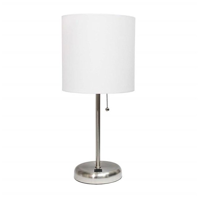 60W Stick Lamp with USB Charging Port & Fabric Shade - White