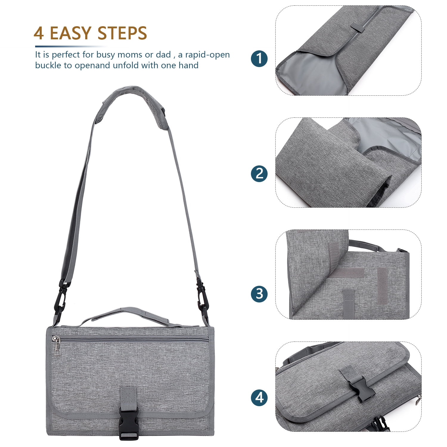 SPEKSEE Portable Diaper Changing Pad - Outdoor Travel Foldable Waterproof Diaper Bag with Shoulder Strap and Wet Wipes Pocket