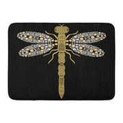 KDAGR Beautiful Pattern of Flying Dragonfly Shiny Gold Silver and Black Precious Rhinestones Jewelry Abstract Doormat Floor Rug Bath Mat 23.6x15.7 inch