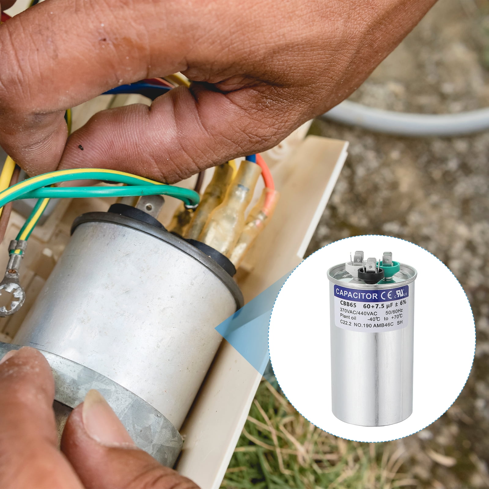 Uxcell CBB65 Capacitor, 60+7.5uF 370-440 VAC 50/60Hz Aluminium CBB65 Air Conditioner Motor Starting Round Capacitor for HVAC Systems, Air Conditioner, Heat Pump