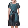 thumbnail image 1 of Bingfone Robe à Manches Courtes Imprimé Élan Forêt Mystique pour Femmes, Robe Décontractée Confortable, Robe d'Été Élégante avec Ajustement Extensible pour Usage Quotidien, 1 of 6