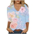 thumbnail image 2 of JTZGDY Floral Shirts for Women Dressy Casual Summer 3/4 Length Sleeve V Neck Graphic T-Shirts Trendy Oversized Comfy Tunic Blouse Fashion 2025 Clothes Multicolor#17 XXXL, 2 of 5