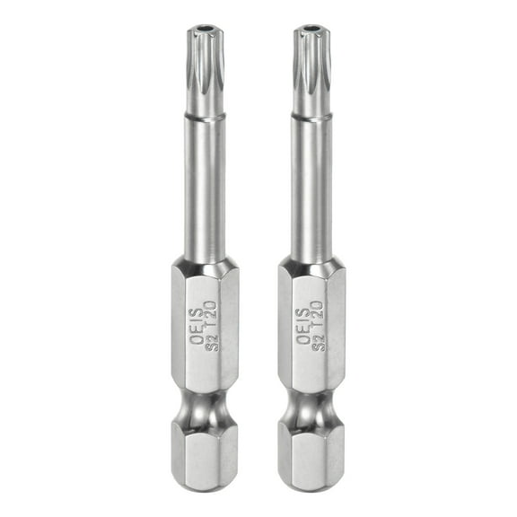 Uxcell 2Pcs T20 Security Torx Bit 1/4" Hex Shank 2" S2 Steel Magnetic Tamper Resistant Star Bits Torx Head with Hole