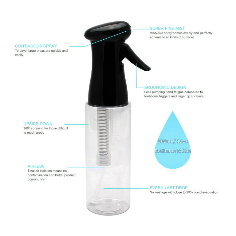 Hair Spray Water Bottle Continuous Pressurized 360 Fine Mist Sprayers  Refillable Empty Plastic Mister for Skin Care Hairstyling Plants Cleaning  300ml 10oz 