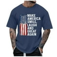thumbnail image 1 of T-shirt Homme Grande Amérique Drapeau Lettre Imprimée Commerce Extérieur Col Rond Manches Courtes Chemises d'Été Homme Bleu Foncé m, 1 of 4