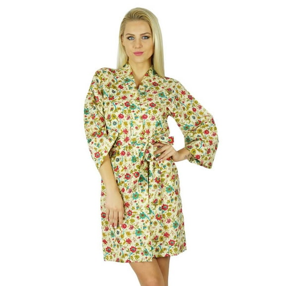 Bimba Women Cotton Printed Short Robe Getting Ready Bridesmaid Robes Coverup