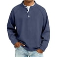 thumbnail image 3 of Men's Vintage Shirts Casual Solid Distressed Washed Long Sleeve Tops Spring Fall Wear Stand Collar Button Henley Shirts Daily Outfit, 3 of 6