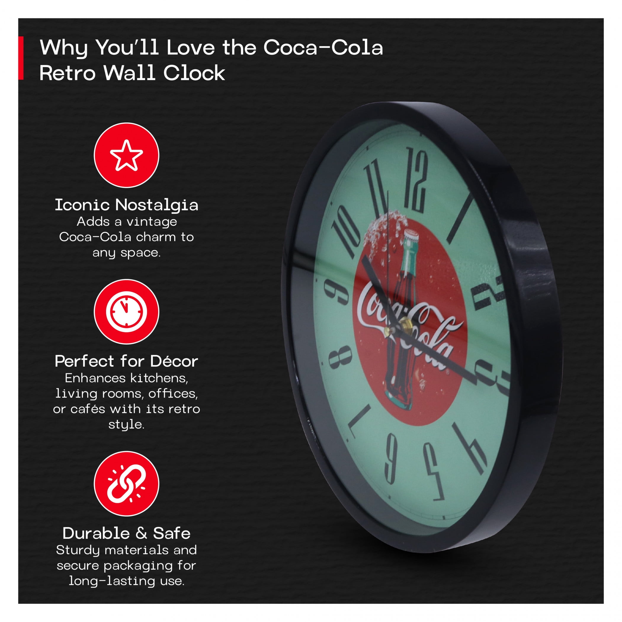 Coca-Cola 895315 Retro 1990s Analog Wall Clock