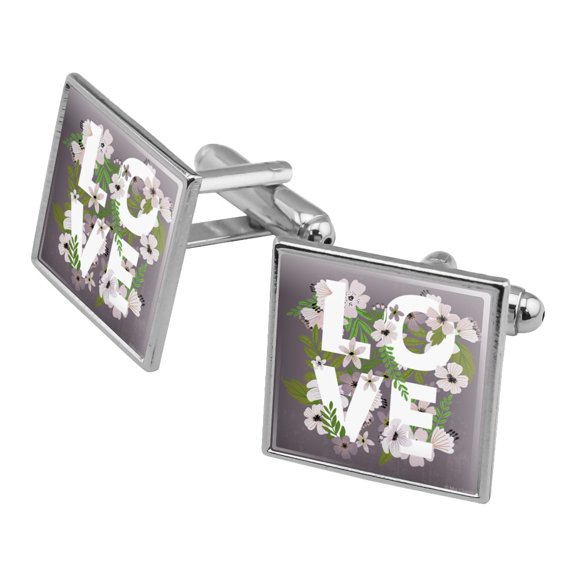 Love Entwined Flowers Wedding Bridal Shower Square Cufflink Set - Silver or Gold