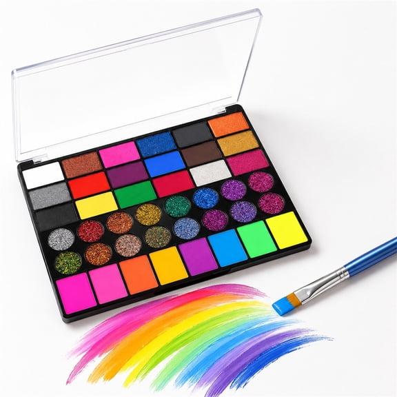 Rainbow Body Paint Makeup Professional Face Painting Kit 42 Color Face Painting Set With Brushes Non Toxic Water Activated Face Paint Palette for Carnival, Parties, Makeup etc.