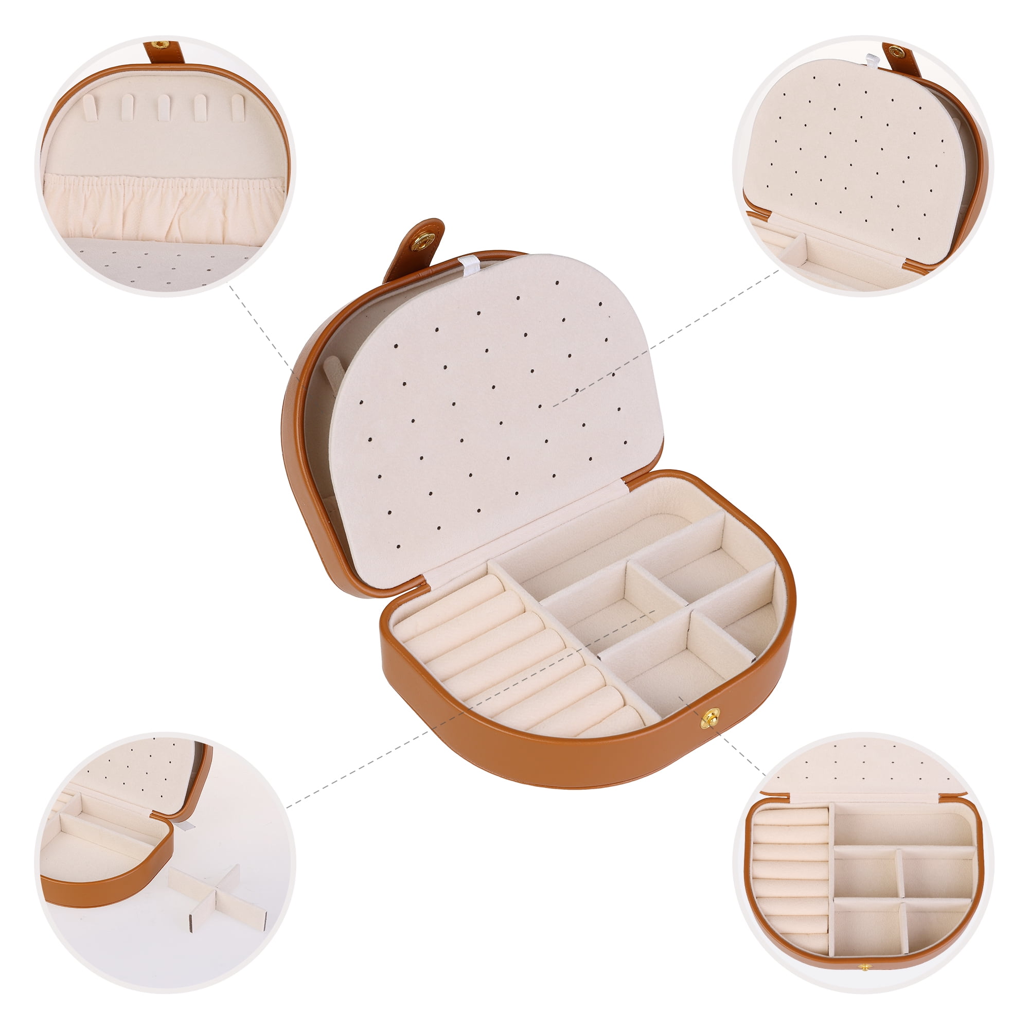 Unique Bargains Jewelry Box Small Portable PU Leather Seashell-Shaped Jewelry Case Brown