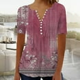 thumbnail image 2 of Cqxid525 Short Sleeve Tops For Women Summer Tops For Women 2025 Trendy Boho Floral Print Tunic Shirts Short Sleeve V Neck Tshirt Casual Loose Blouse Red L, 2 of 5