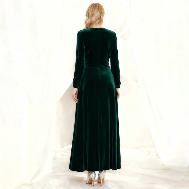 dark green maxi dress long sleeve Delconic Women's Velvet V Neck Floor Length Evening Gown Elegant Formal Party Wear for Special Occasions XL Calvin Klein Women's Foldover-Neck Lace Color:44 a plunging V ah_sleeve_length::3/4 Sleeve