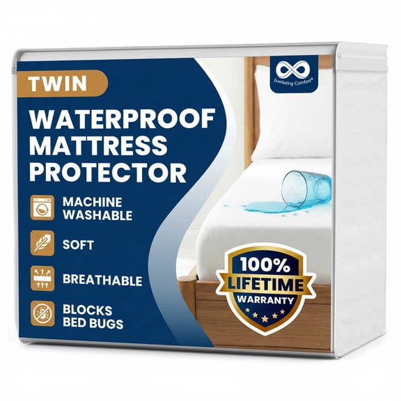 Everlasting Comfort Twin Mattress Protector, Waterproof Bed Bug & Mite Protection Cover