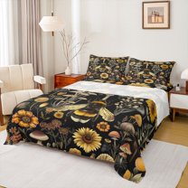 Feelyou Rustic Bee Print Bed Sheets for Kids, Vibrant Groovy Mushroom King Sheets, Cartoon Boho Animal Sheet Set, Luxury Bedroom Decor, 4pcs