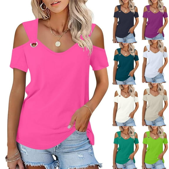 Miluxas Womens Cold Shoulder Tops for Women Summer Cut Out Tops Short Sleeve Criss Cross Casual Shirts White XL