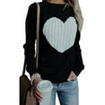 thumbnail image 2 of Women Sweaters Heart Front Crew Neck Long Sleeve Knitted Pullover Sweater, 2 of 7