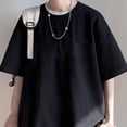 thumbnail image 4 of Camiseta de manga corta con cuello redondo para hombre, Tops holgados de Color liso, camisa básica de verano con cuello redondo para hombre, negro XL, 4 of 12