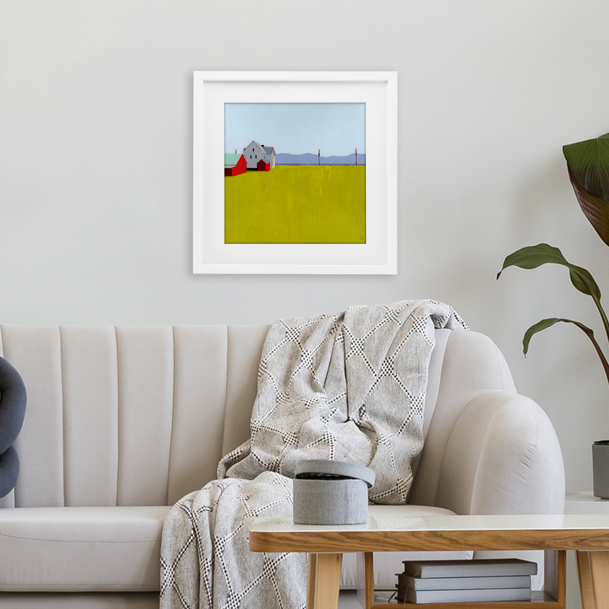 Farmhouse & Shed Landscape White Framed Print Under Glass, design by Ruth LaGue