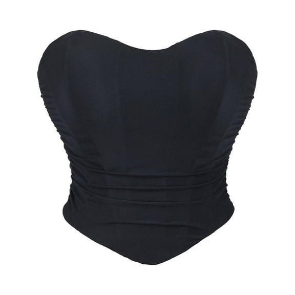 Elainilye Fashion Women's Corset Tube Top Ladies Sexy Solid Flower Strappy Strapless Underbust Tight Waist Vintage Shapewear,Black
