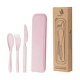 thumbnail image 1 of Juego de utensilios de viaje, vajilla reutilizable, portátil, para niños, juego de cubiertos ligeros Rosa, 1 of 9