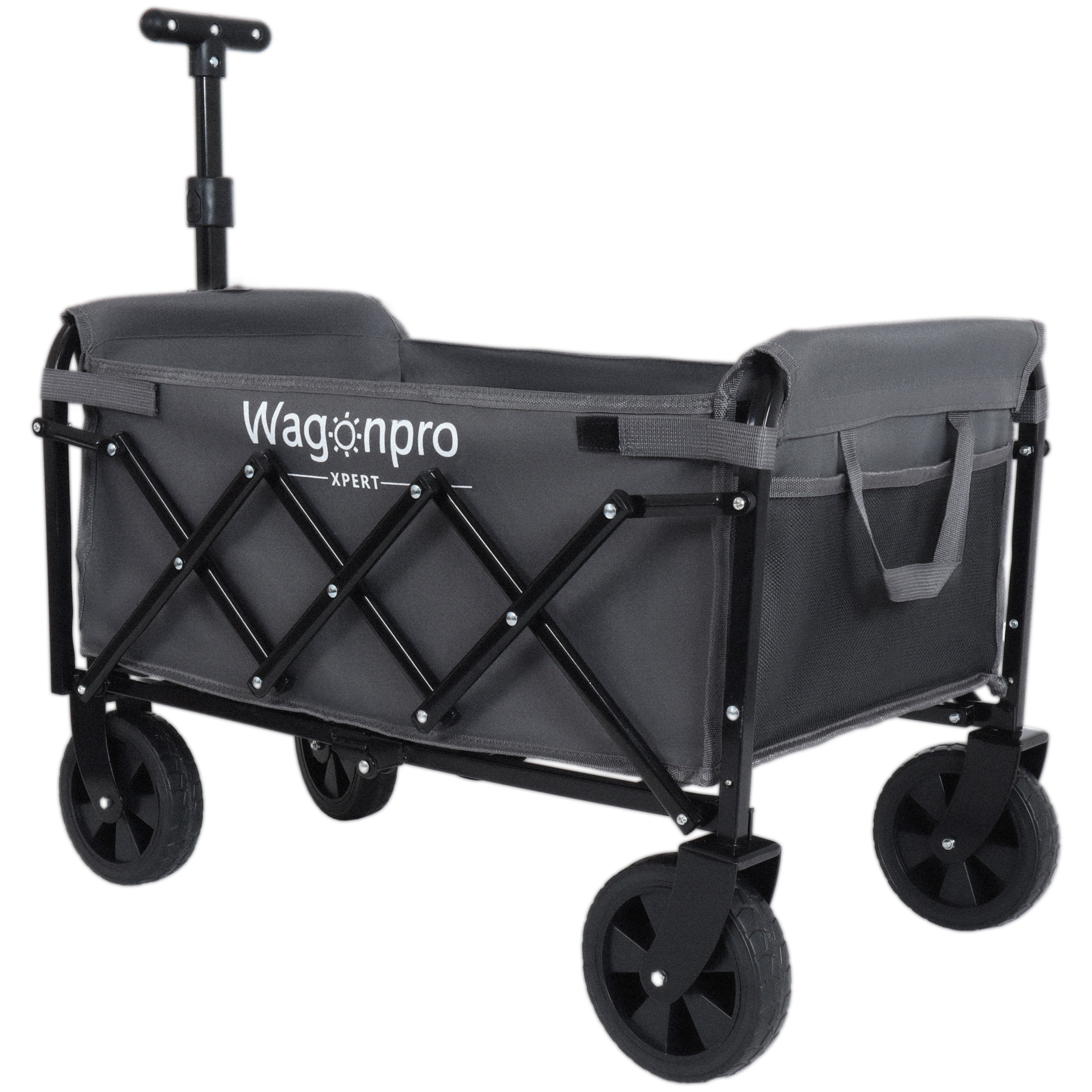 Dual-Layer Collapsible Wagon Cart with Expandable Storage 360° Swivel Wheels Heavy Duty Foldable Outdoor Utility Wagon for Beach Camping Garden