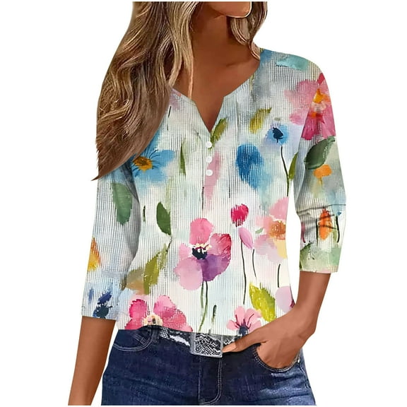 Boho Tops for Women Tank Tops Dressy Casual Lime Green Workout 3/4 Sleeve Black Blouses Long Sleeve V Neck